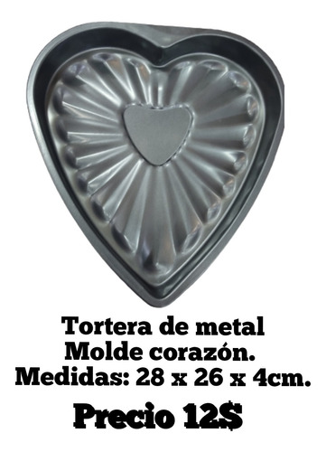 Tortera De Metal Molde Corazón 28 X 26 X4cm. Nuevo