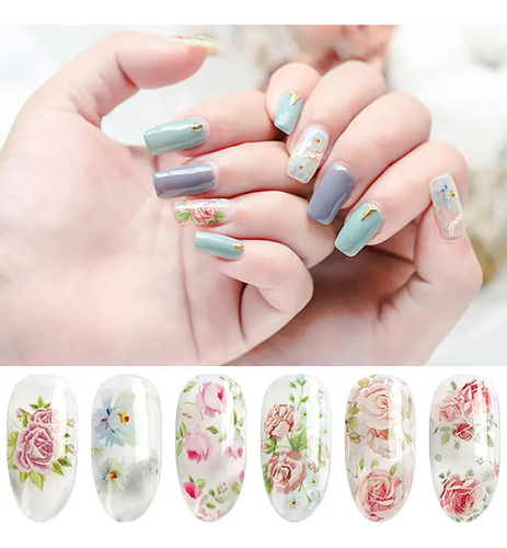 Calcomanías De Diseño De Uñas De Flores, Calcomanías De Enca