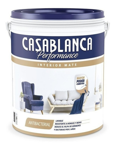 Látex Interior Casablanca Performance Antibacterial 4 Lt Color Blanco