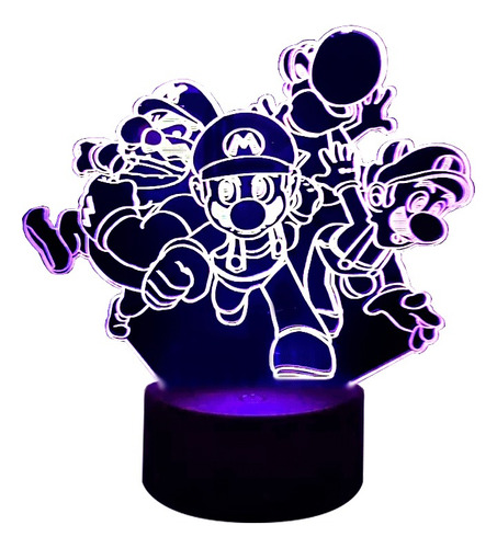 Lámpara De Mesa Mario Luigi Yoshi Wario Base Negra