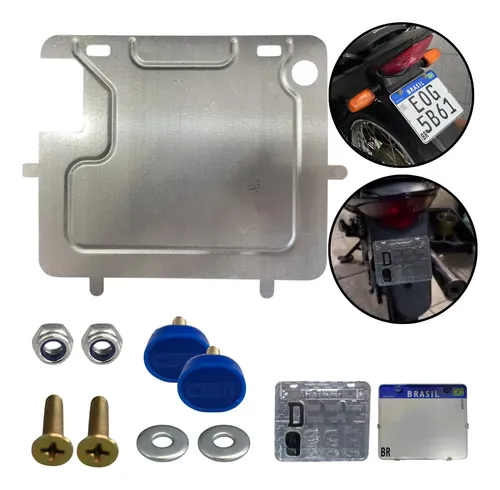 Suporte Reforço de Aço para Placa Mercosul de Moto com Lacre Antifurto