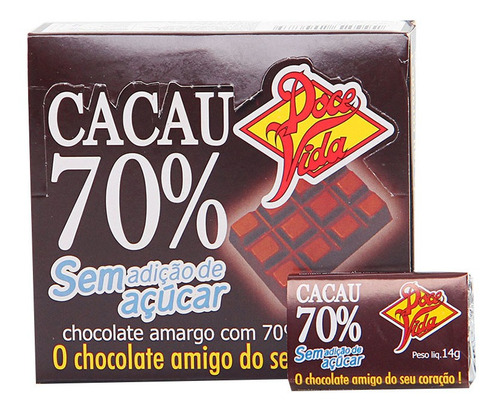 Chocolate Amargo Com 70 De Cacau Sem Açúcar Doce Vida
