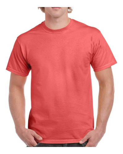 Polera Algodón Manga Corta Color Coral/sandia