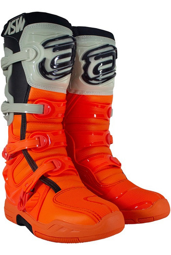 Bota Asw Elevate Laranja Cinza Cross Motocross Trilha