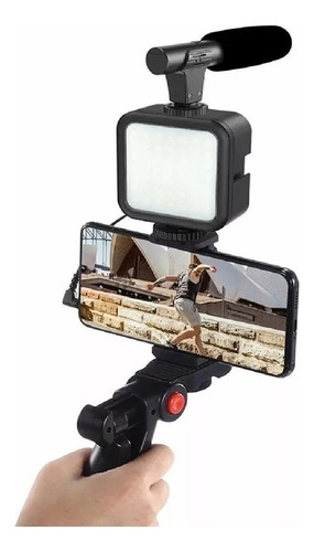 Kit Youtuber Vlog Live Tripé Celular Led Luz Com Controle
