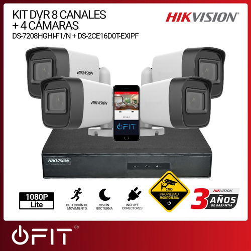 Imagen 2 de 10 de Camara Seguridad Kit Hikvision Dvr 8 Canales + 4 Bullet 1mpx