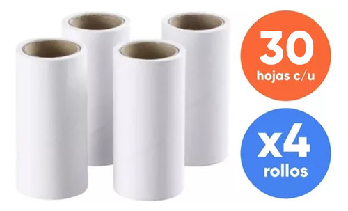 Rodillo Saca Pelo Pelusa Gatos Perro Lint Roller Repuesto X4