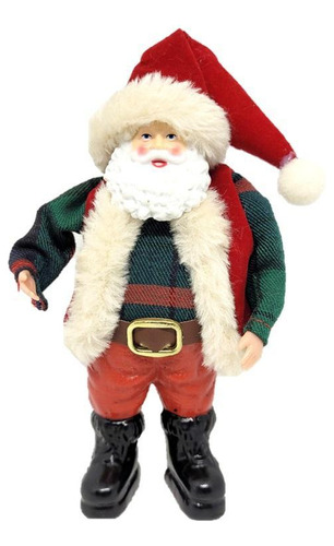 Papai Noel Decorativo Casaco Xadrez Verde E Vermelho 18cm