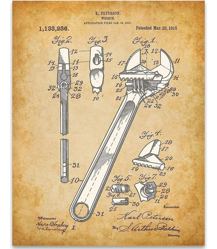 Impresión De Patente De Llave Inglesa Gran Decoración...