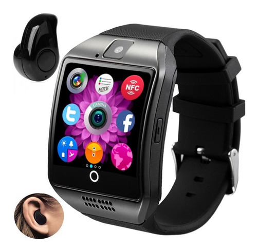 Relógio Smartwatch Q18 Bluetooth Notificação + Fone Ouvido  