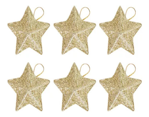 Kit 6 Estrelas Dourada Glitter Enfeite Arvore De Natal