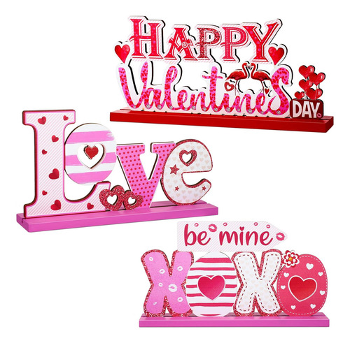 3 Carteles De Decoración De Mesa De San Valentín Con Texto E