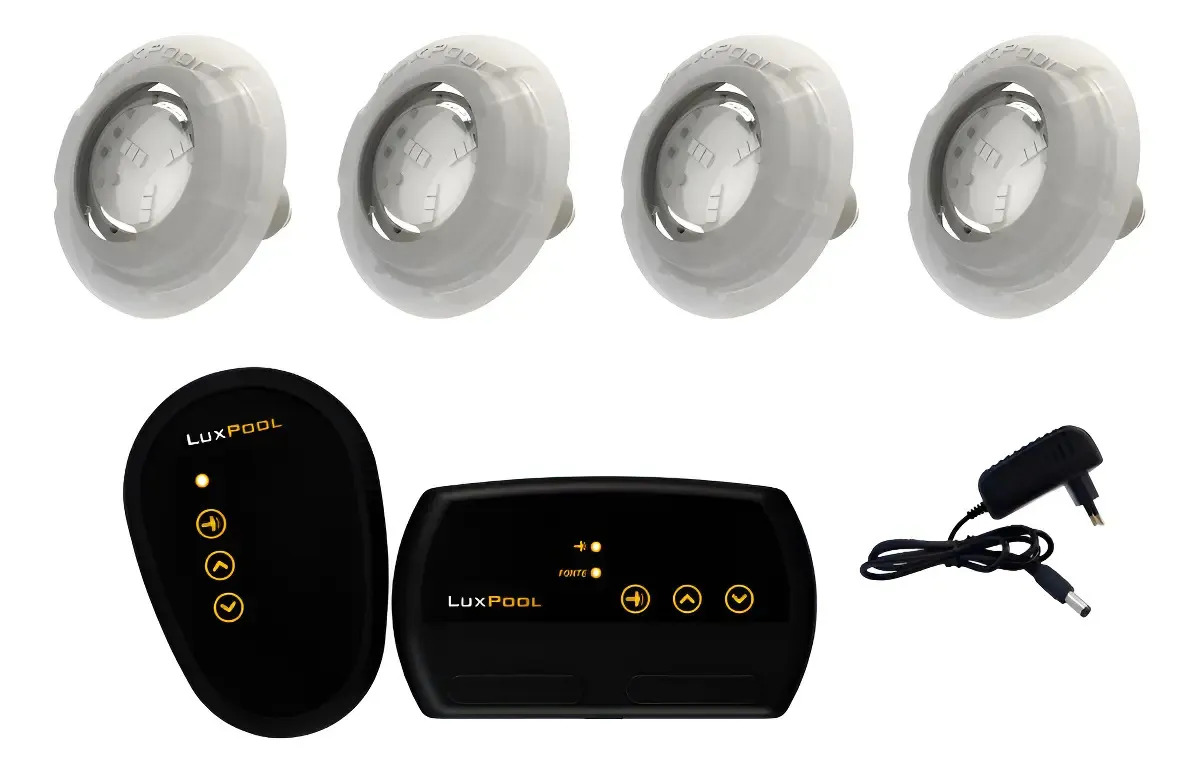 Kit Led Piscina Com Módulo Rgb Luxpool + 4 Leds Rgb + Fonte