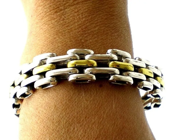 Pulsera Panther De Plata Mexico 925 Y Oro 18 Kt