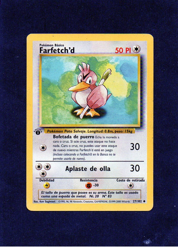 Carta Pokemon Tcg 1era Edicion, Farfetch D 27/102, Mira !!!