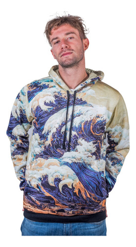 Imagen 1 de 3 de Buzo Hoodie Gran Ola Oceánica Ilustración Japonesa - Irarte