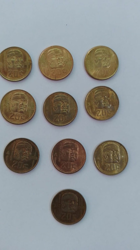 Moneda 20 Centavos Cabeza Olmeca 1983, Lote De 10 Piezas