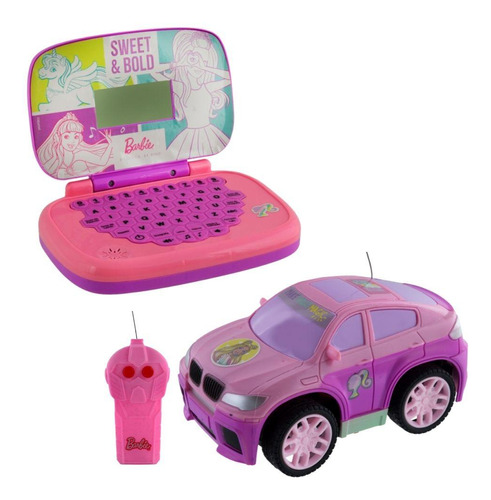 Kit Barbie - Veiculo Style Machine + Laptop Bilíngue Cor Rosa e Lilás