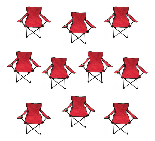 Resel Pack De 10 Sillas Plegables Tipo Camping Para Exterior Color Rojo
