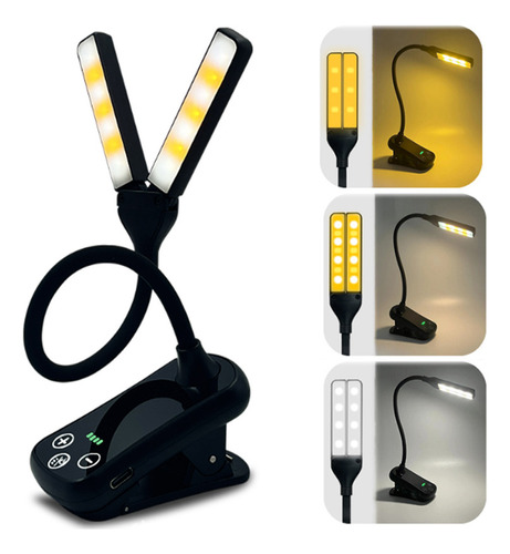 Luz De Libro Recargable De 14 Led, Cabezales Dobles