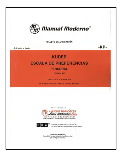 Kuder Escala De Preferencias -personal Folleto Aplicacion