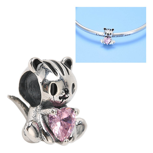 Original Plata S925 Lindo Pequeño Tigre Diy Charm