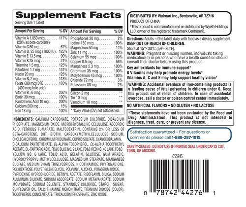 Multivitamínico Equate Importado = Centrum Adultos C/200