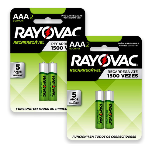 04 Pilhas Aaa Recarregável 600mah Rayovac 2 Cartelas