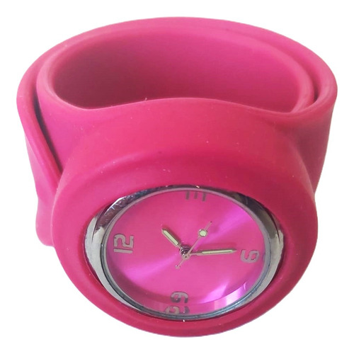 Reloj Mujer Fucsia Caucho Metal Quartz Malla Regulable 