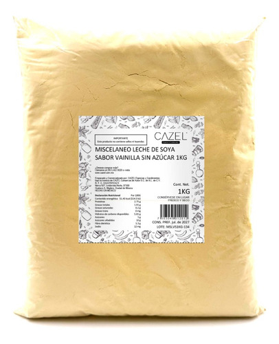 Leche De Soya En Polvo Sabor Vainilla Sin Azúcar 1kg