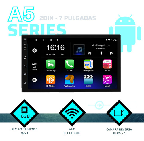 Reproductor Carro Pantalla Android A5 Tactil Gps Bluetooth