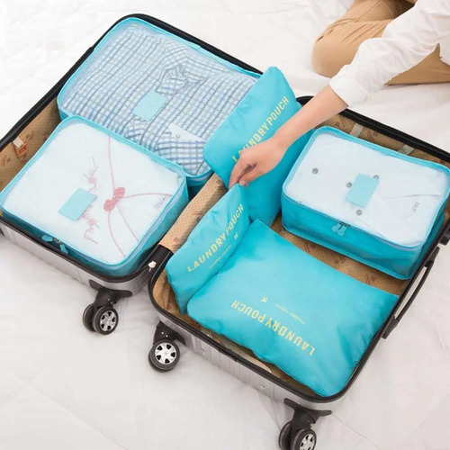 Set De 6 Organizadores Para Valija Travel Pouch Celeste