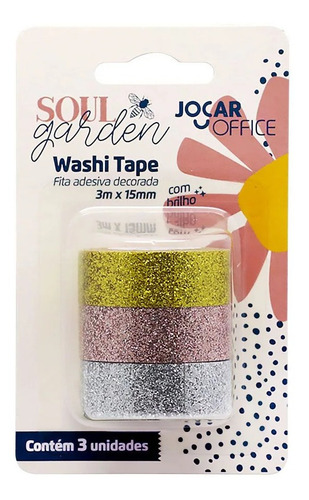 Fita Decorativa Adesivo Washi Tape Com Brilho 3 Un 3mx15mm