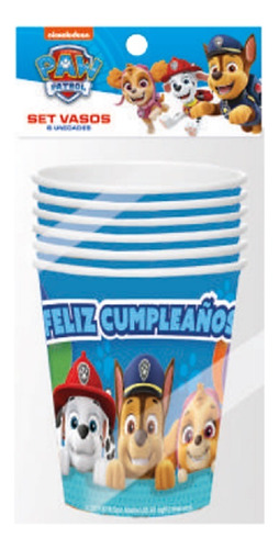 Vaso Cumpleaños Paw Patrol X 6 Original Cotillón Activarte