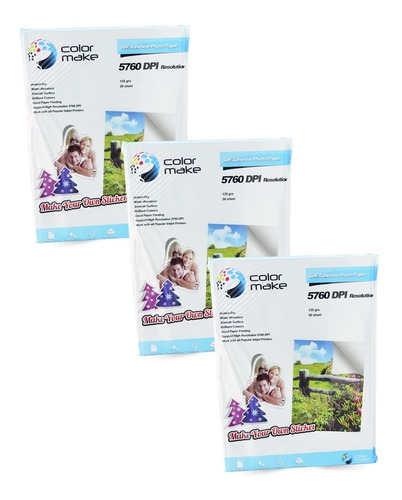 Pack 3 Papel Fotográfico Autoadhesivo Colormake 150 Hojas A4