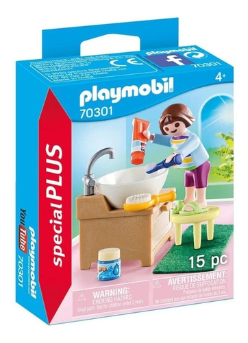 Bloques Para Armar Playmobil Niña Con Lavabo 15 Piezas