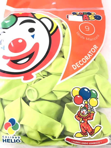 Bolsa Globo Látex Verde Manzana 50 Pz Payaso Fiesta Decorado