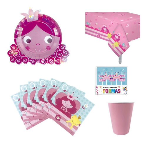 Party Store - Platos Vasos Servilletas Mantel Velas Princesa