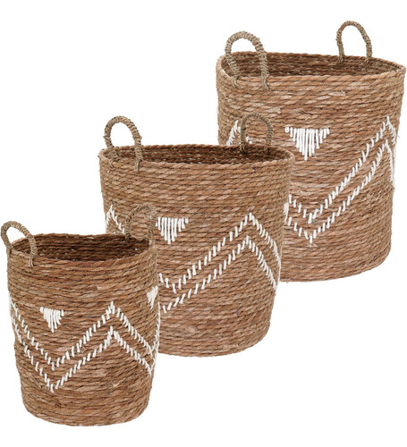 Cesta Decorativa Cachepô Fibra Natural 3 Peças Cor Marrom