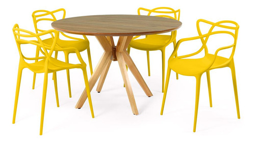 Mesa Jantar Marci Premium Natural 120cm + 4 Cadeiras Allegra Cor Amarelo