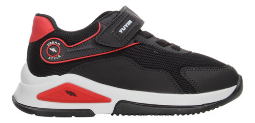 Tenis Casual Yuyin Con Velcro Color Negro Con Rojo Niño 