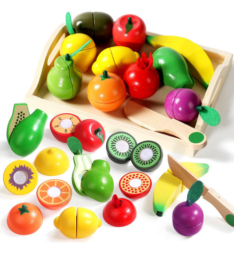 Jgo Comida De Madera Para Niños Cocina Montessori Juguetes P