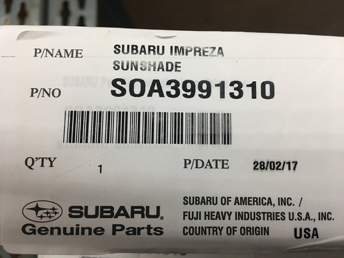 Subaru Impreza Xv Crosstrek Wrx Sti Parasol Oem