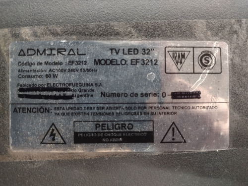 Placa Fuente Tv Admiral Ef3212 (Usado)