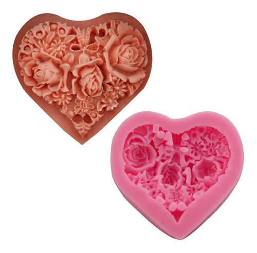 Molde Silicona Corazón Texturizado Con Rosas Modelo 2 