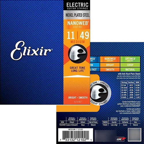 Encordoamento Elixir Cordas 011 Medium Nanoweb Para Guitarra