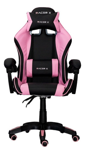 Cadeira Gamer Racer-x Regulável Reclinável 30 Graus Cor Rosa Material do estofamento Couro sintético
