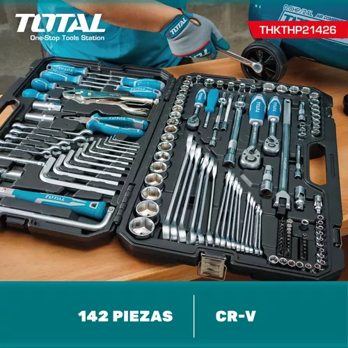 Juego de herramientas mecánicas- juego de dados y herramientas 142 piezas  TOTAL tools 