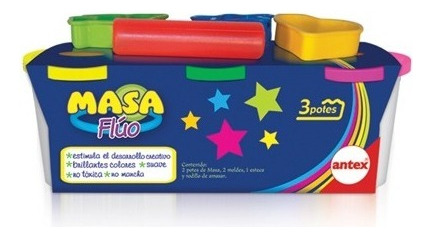 Masa Fluo 3 Potes Para Modelar Plastilina Color Niños Antex