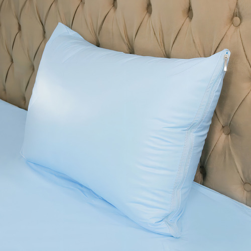 Par De Capas Protetoras Impermeáveis Para Travesseiro Zíper Cor Azul Bebê Liso